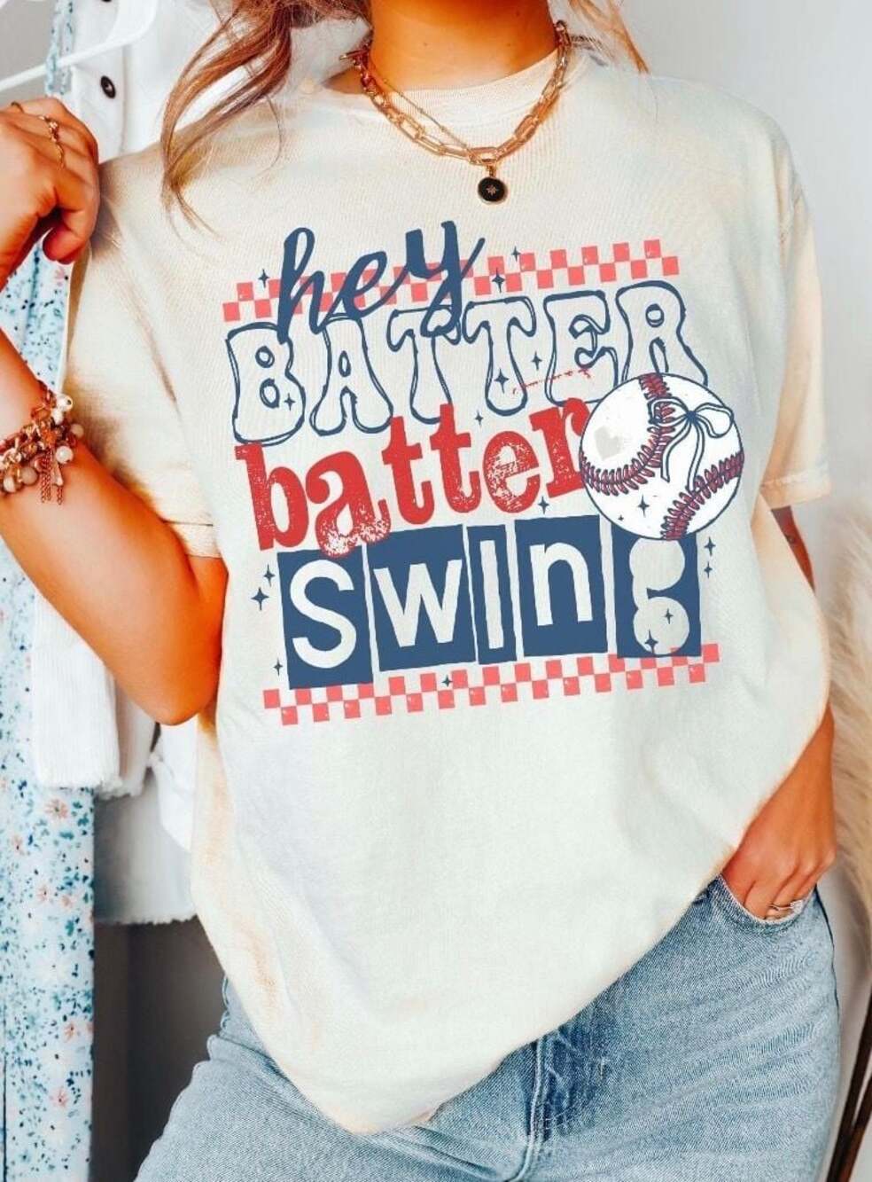 Ivory Hey Batter Batter Swing Baseball Graphic Tee